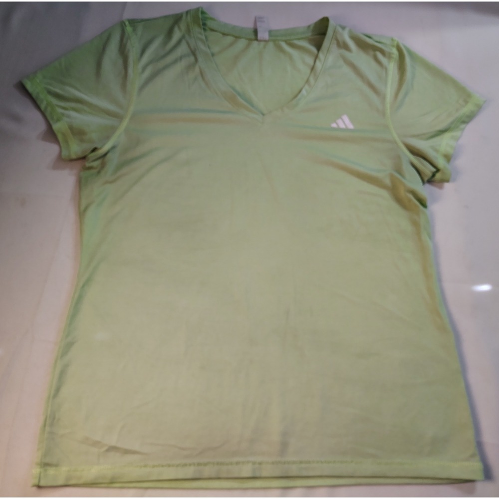Adidas Performance V-Neck Activewear Tee Lim Grn Sporty Y2K Retro Style Shirt Lg